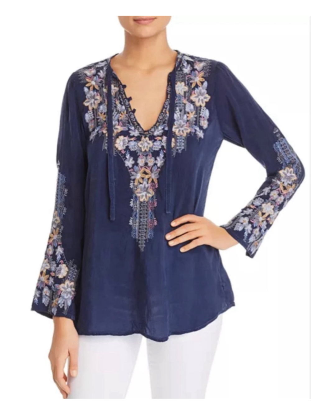 Johnny Was Tanya Embroidered Tunic Size XXL Blue Embroidered Long Sleeve - Picture 3 of 8